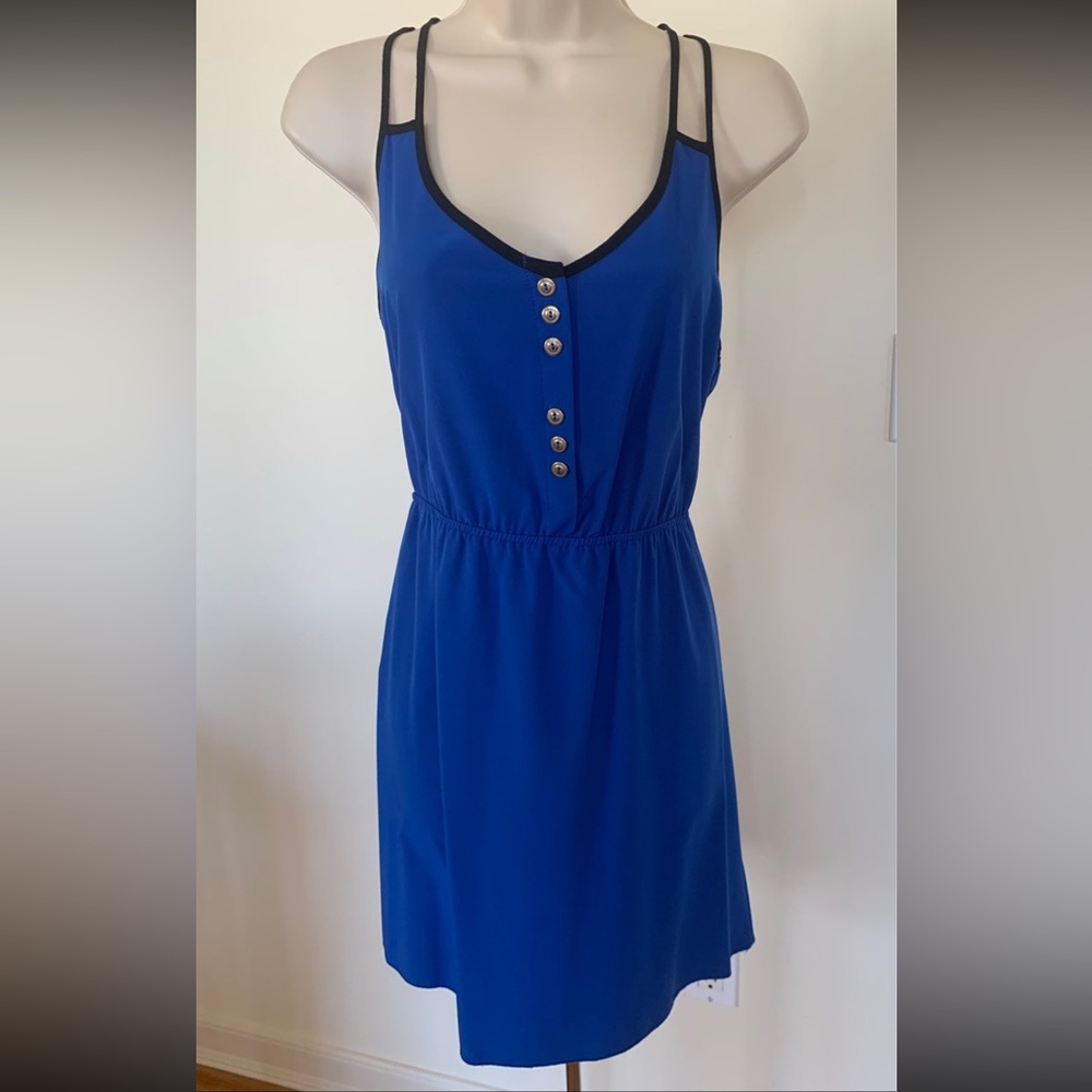 Edge Womens Juniors Girls Spaghetti Straps Blue Short Summer Dress Buttoned Sz M